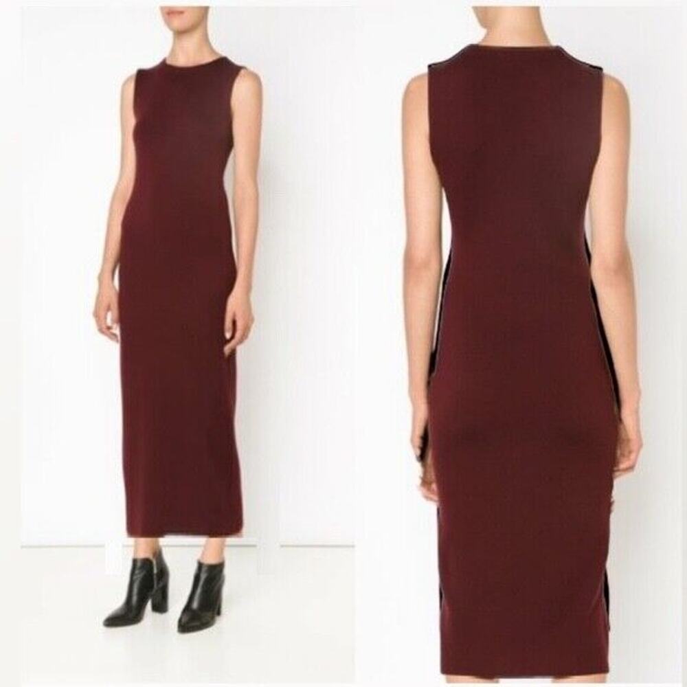 Theory Size M Koldeen Preen Wool Midi Sweater Dress Sleeveless Cassis Red - Picture 11 of 12